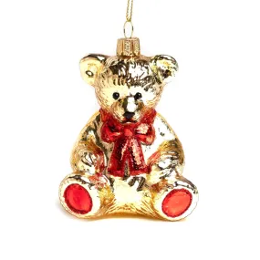 11cm Gold Teddy Bear Glass Ornament OGS018