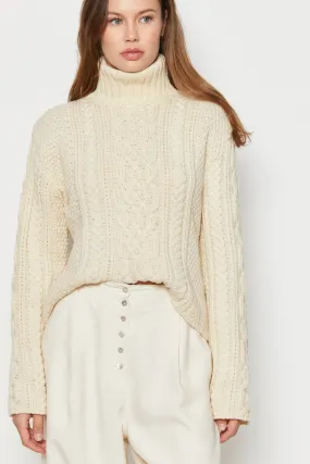 70s Snow Wool Cable Knit Turtle Neck Sweater L