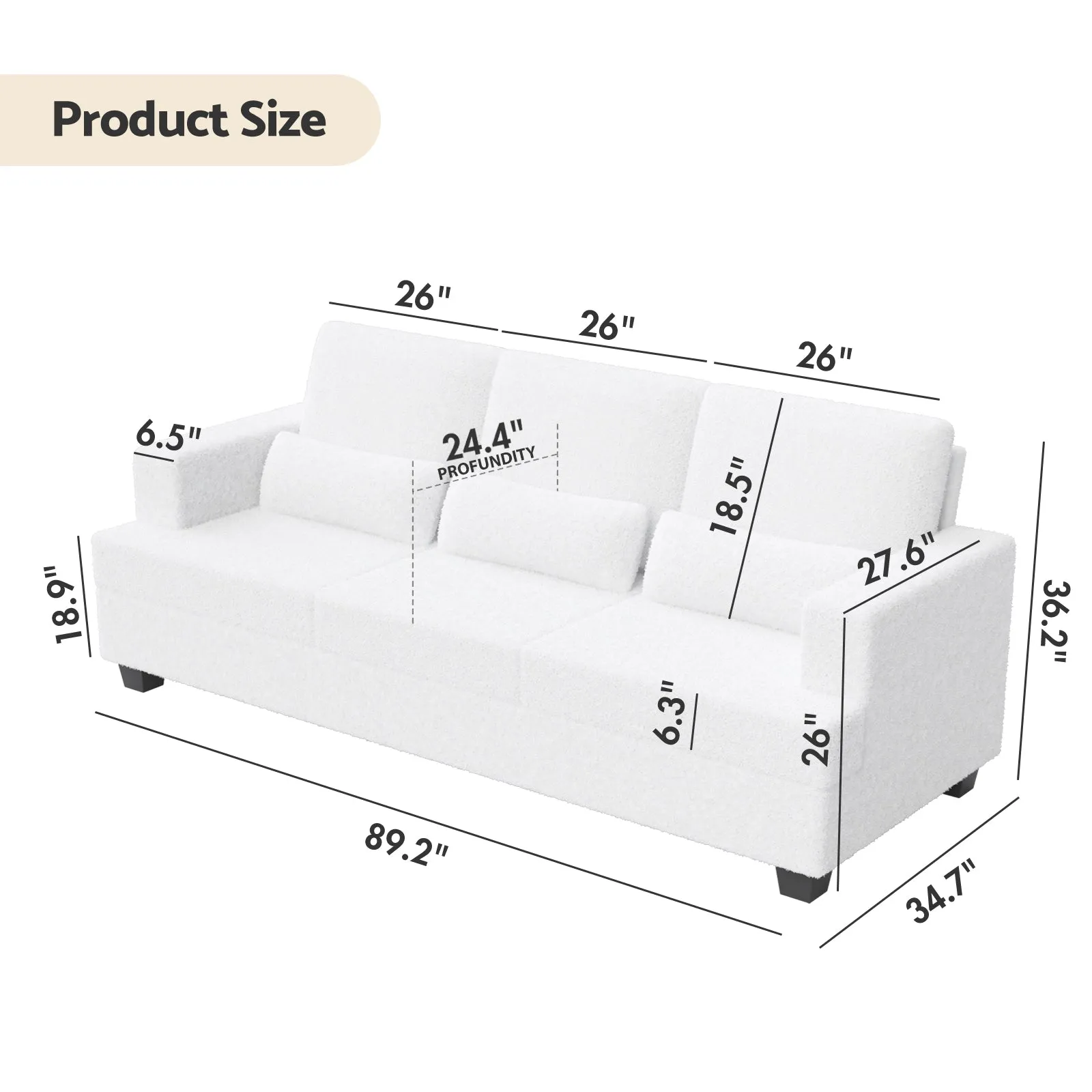 Advwin 3 Seater Teddy Velvet Sofa Lounge