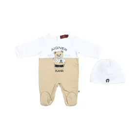 Aigner Kids New Born Boy's Beige & White Sleepsuit Set