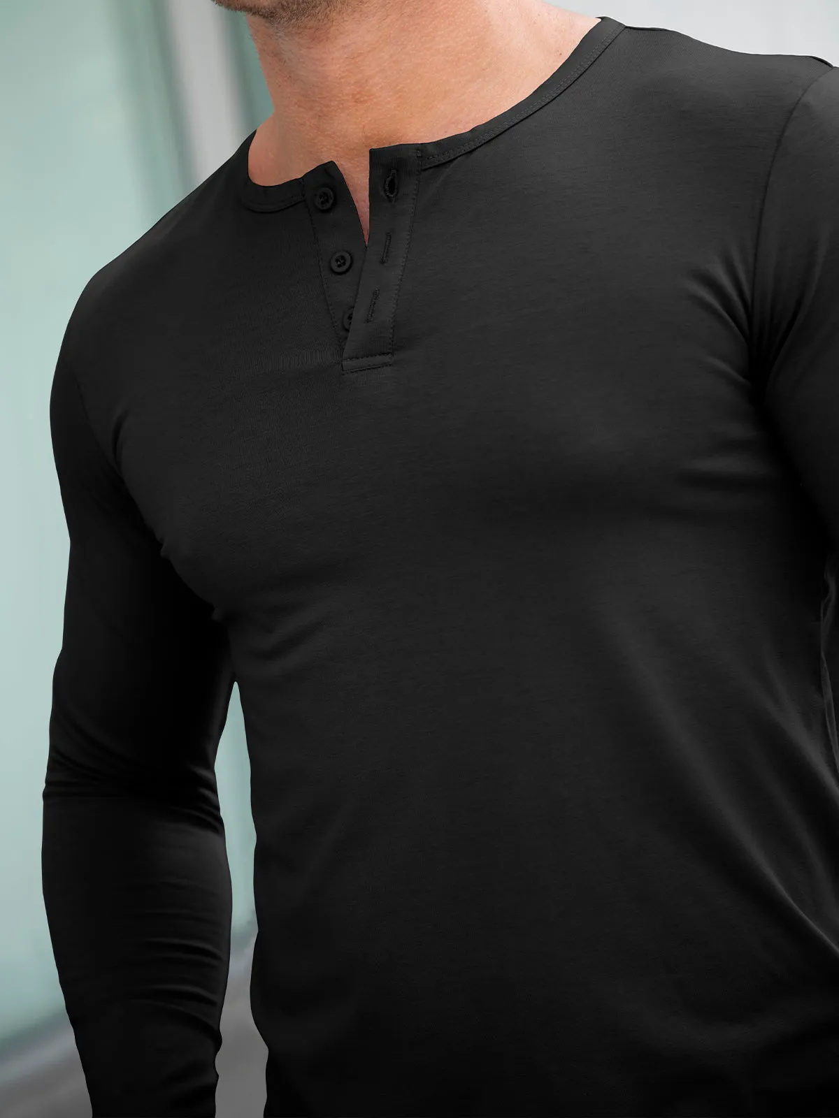 All Day Elite Henley Curve-Hem Long Sleeve