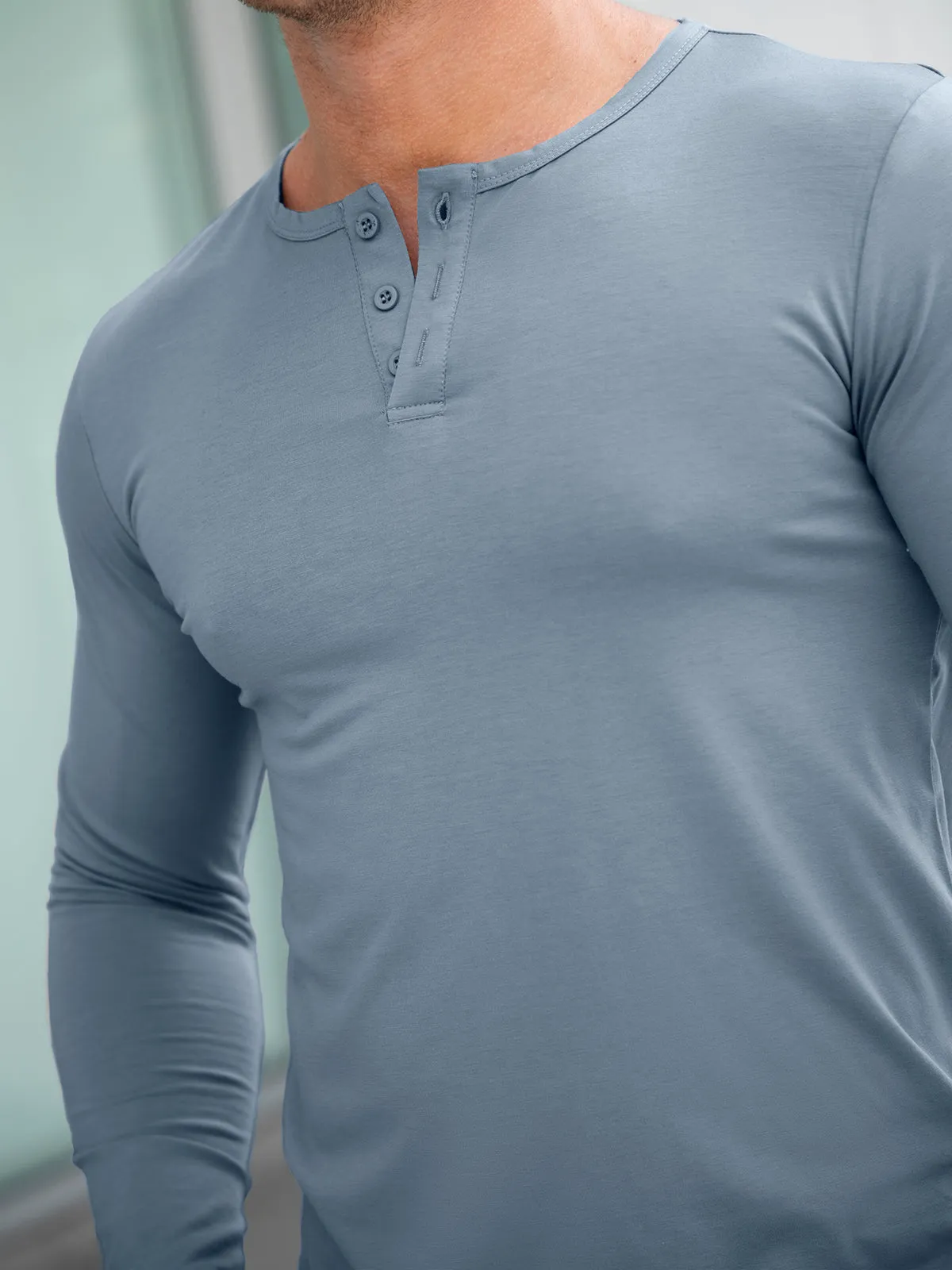 All Day Elite Henley Curve-Hem Long Sleeve