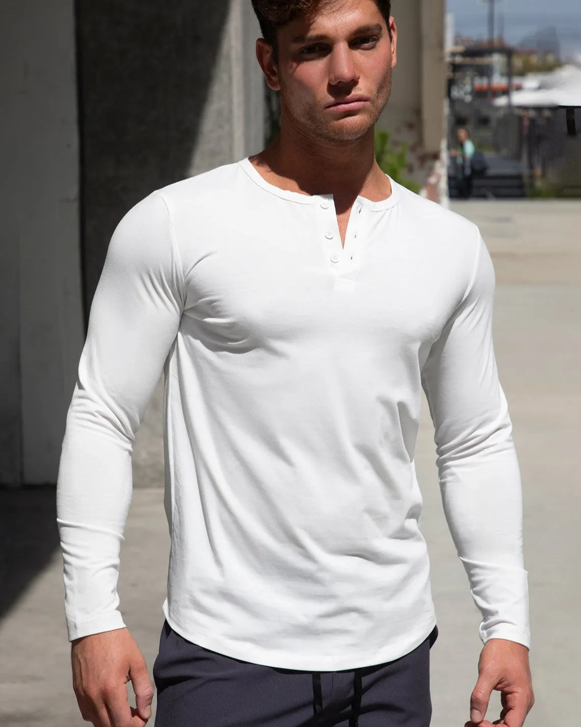 All Day Elite Henley Curve-Hem Long Sleeve