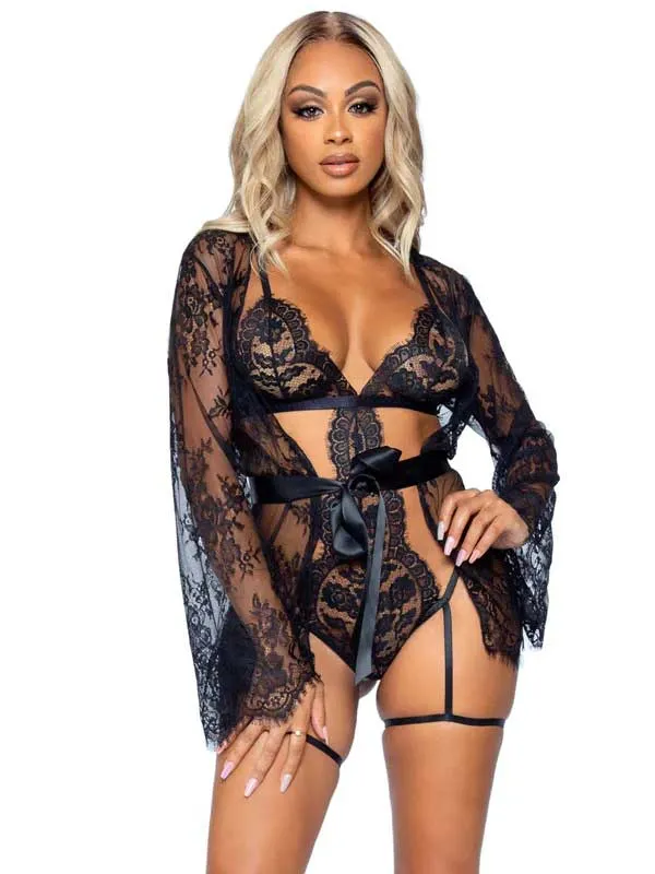 All Romance Lace Teddy and Robe Set