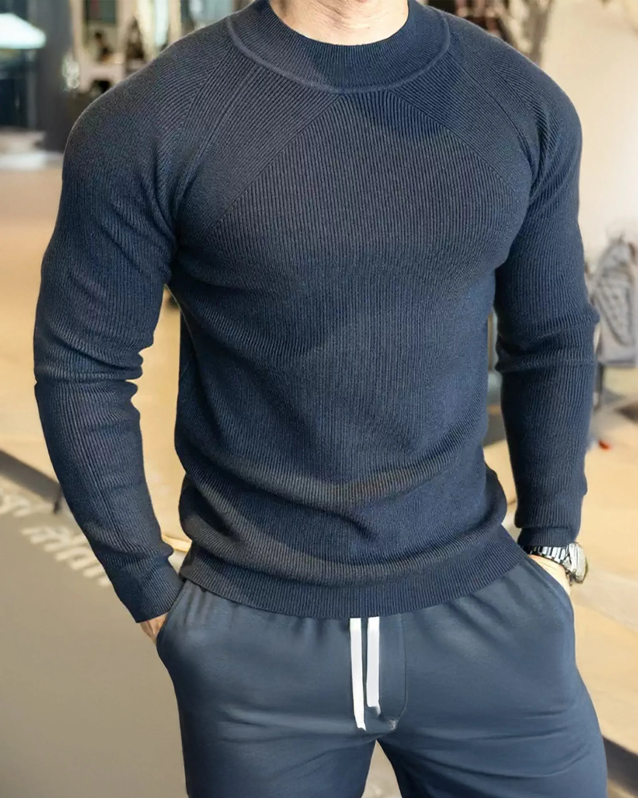 Apex Muscle Fit Ribbed Pullover Sweater Shirt