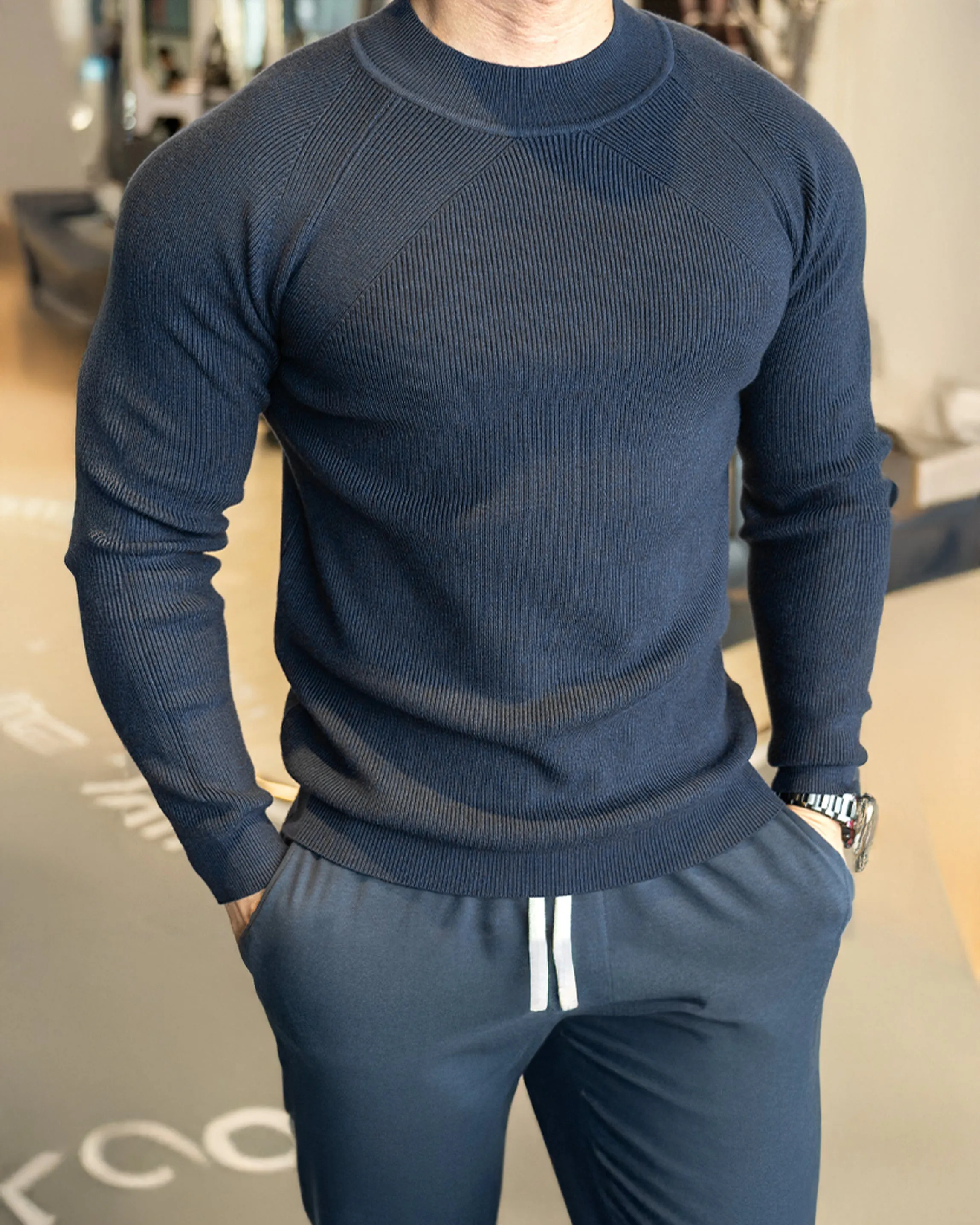 Apex Muscle Fit Ribbed Pullover Sweater Shirt