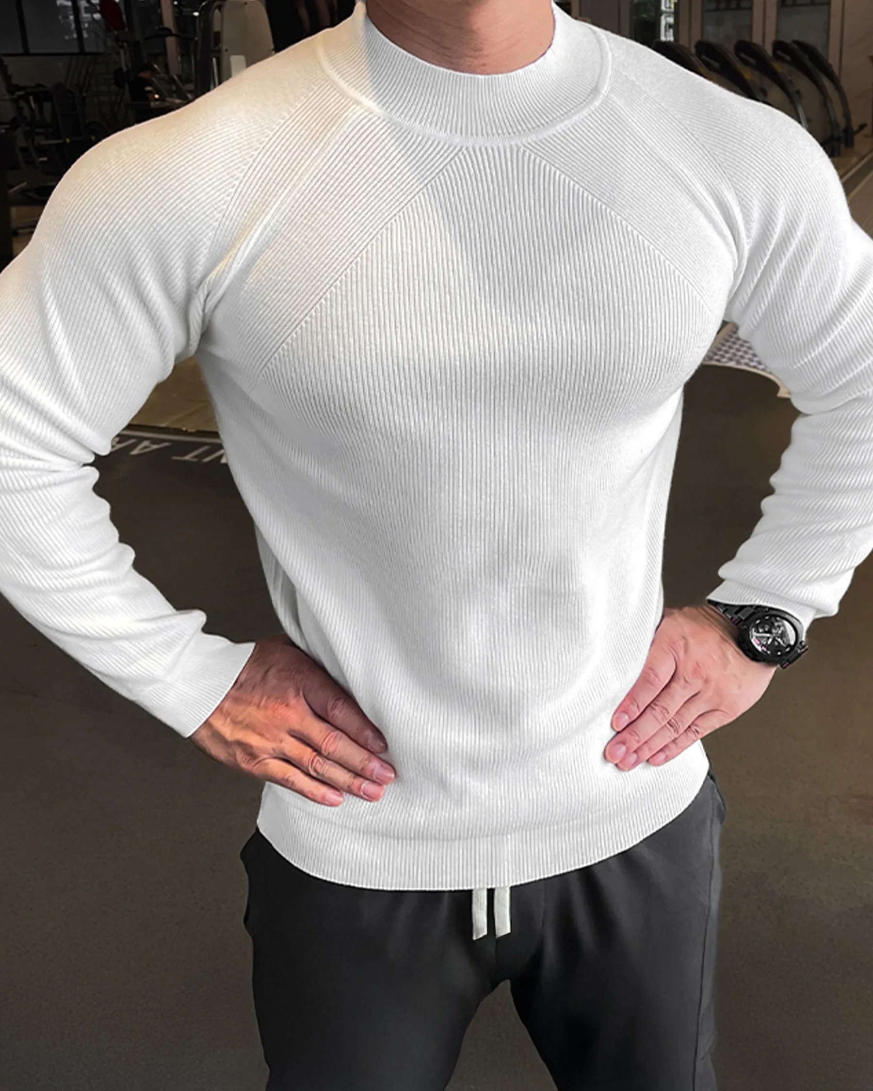 Apex Muscle Fit Ribbed Pullover Sweater Shirt