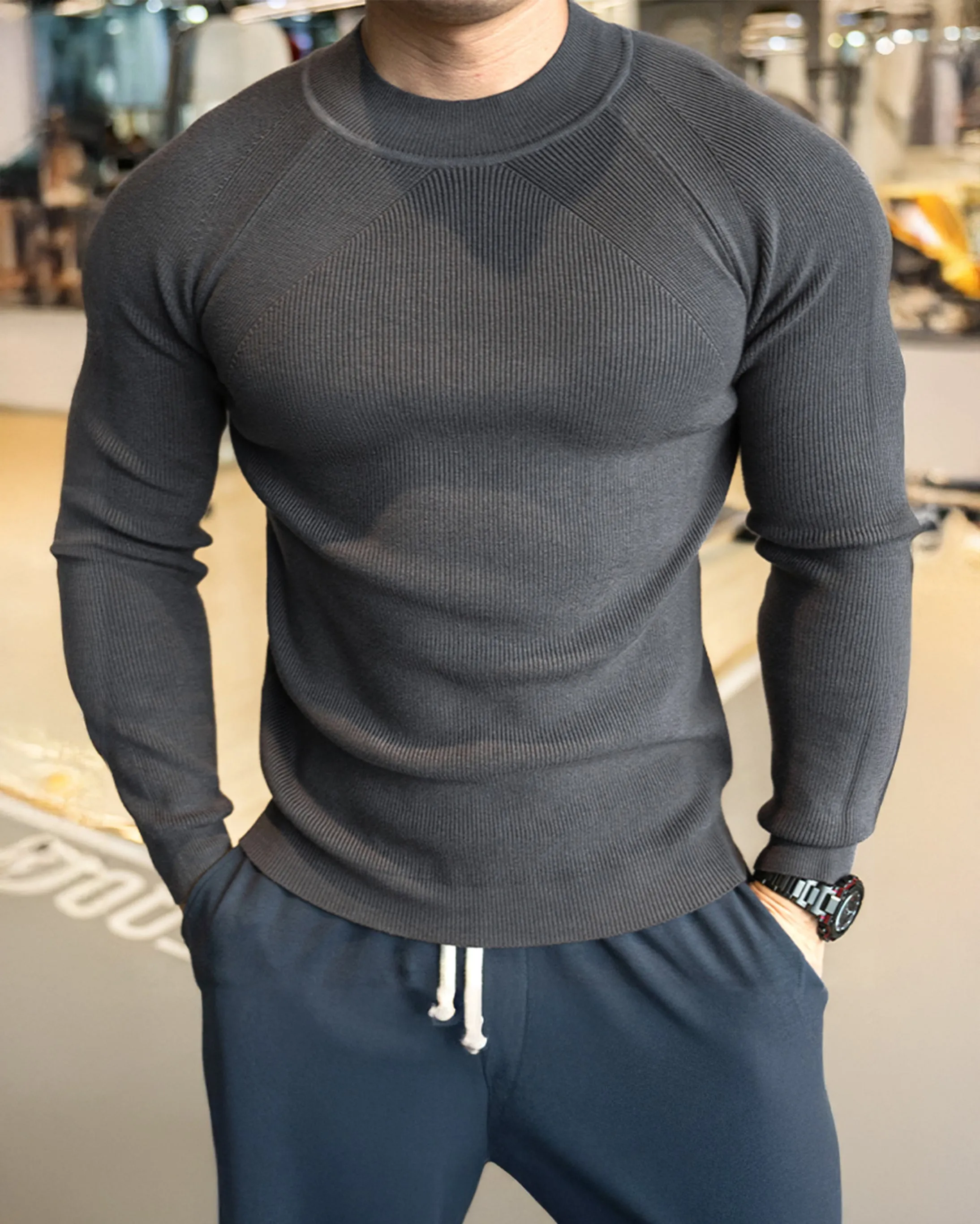 Apex Muscle Fit Ribbed Pullover Sweater Shirt