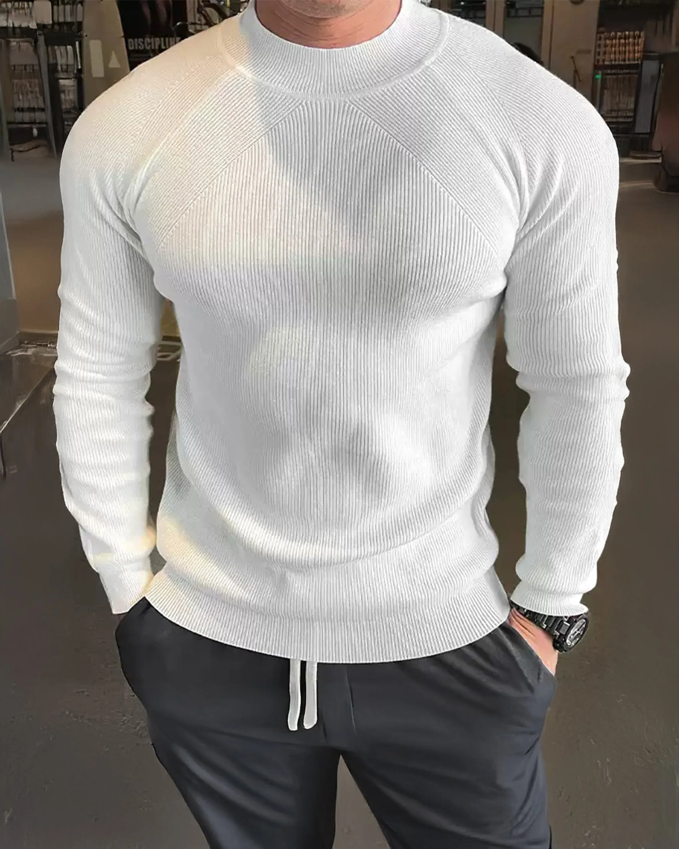 Apex Muscle Fit Ribbed Pullover Sweater Shirt