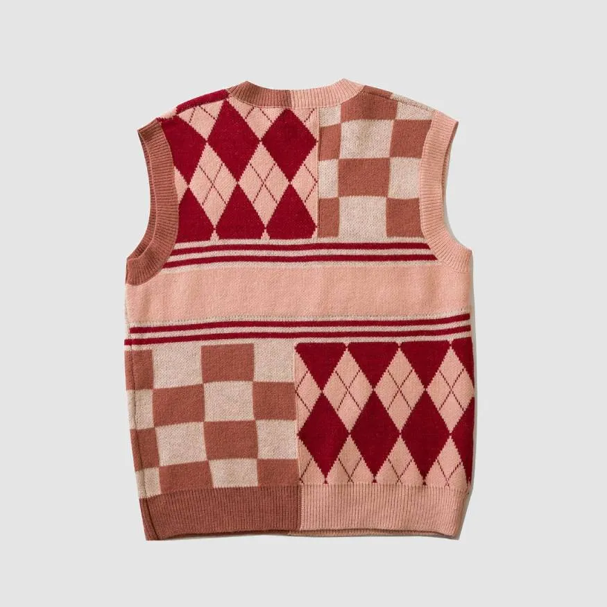 Argyle & Plaid Stitching Vest Sweater