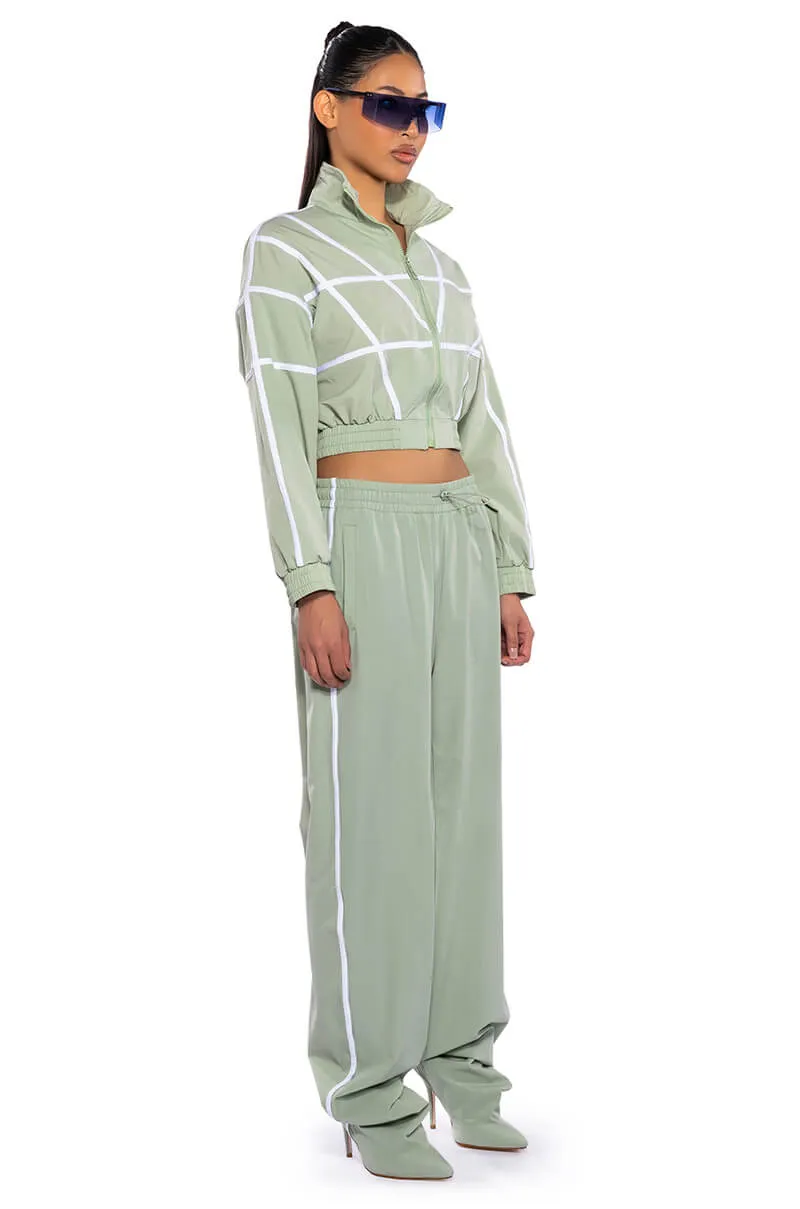 AZALEA WANG BOOT TRACK PANT IN SAGE GREEN