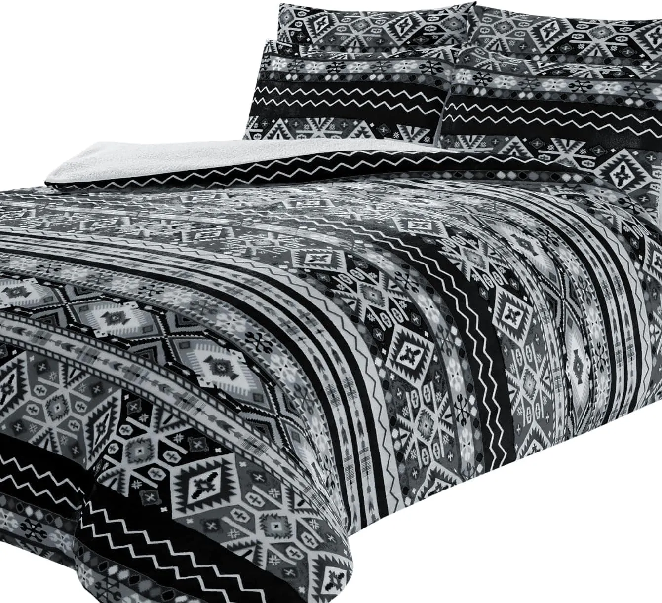 Aztec Print Teddy Fleece Duvet Set with Reversible Sherpa Fur Luxurious Winter Comfort in Single Double King Sizes by OLIVIA ROCCO