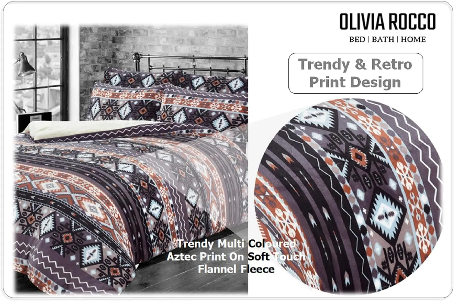 Aztec Print Teddy Fleece Duvet Set with Reversible Sherpa Fur Luxurious Winter Comfort in Single Double King Sizes by OLIVIA ROCCO