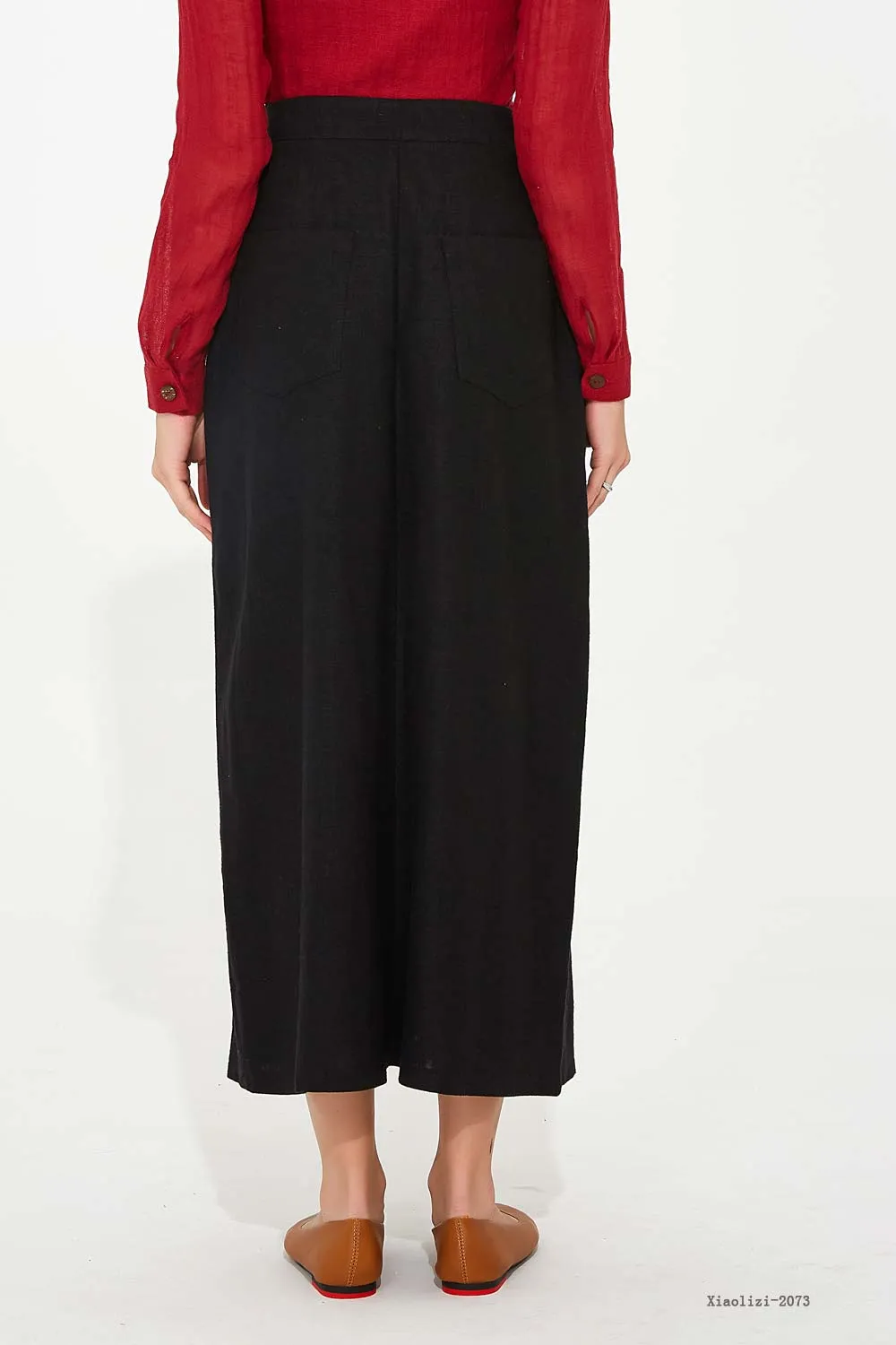 black long straight skirt, high waisted linen skirt 2073#