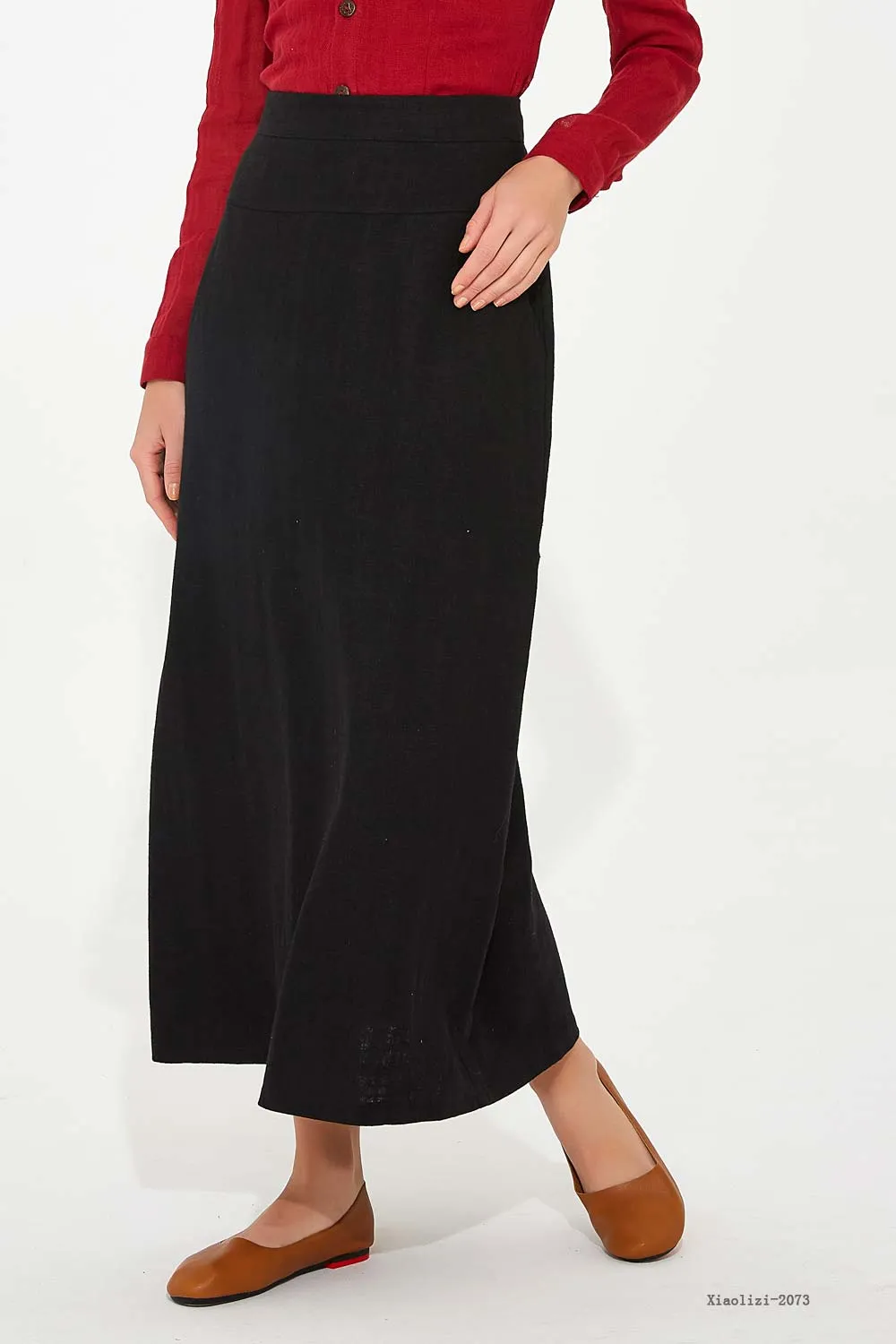 black long straight skirt, high waisted linen skirt 2073#