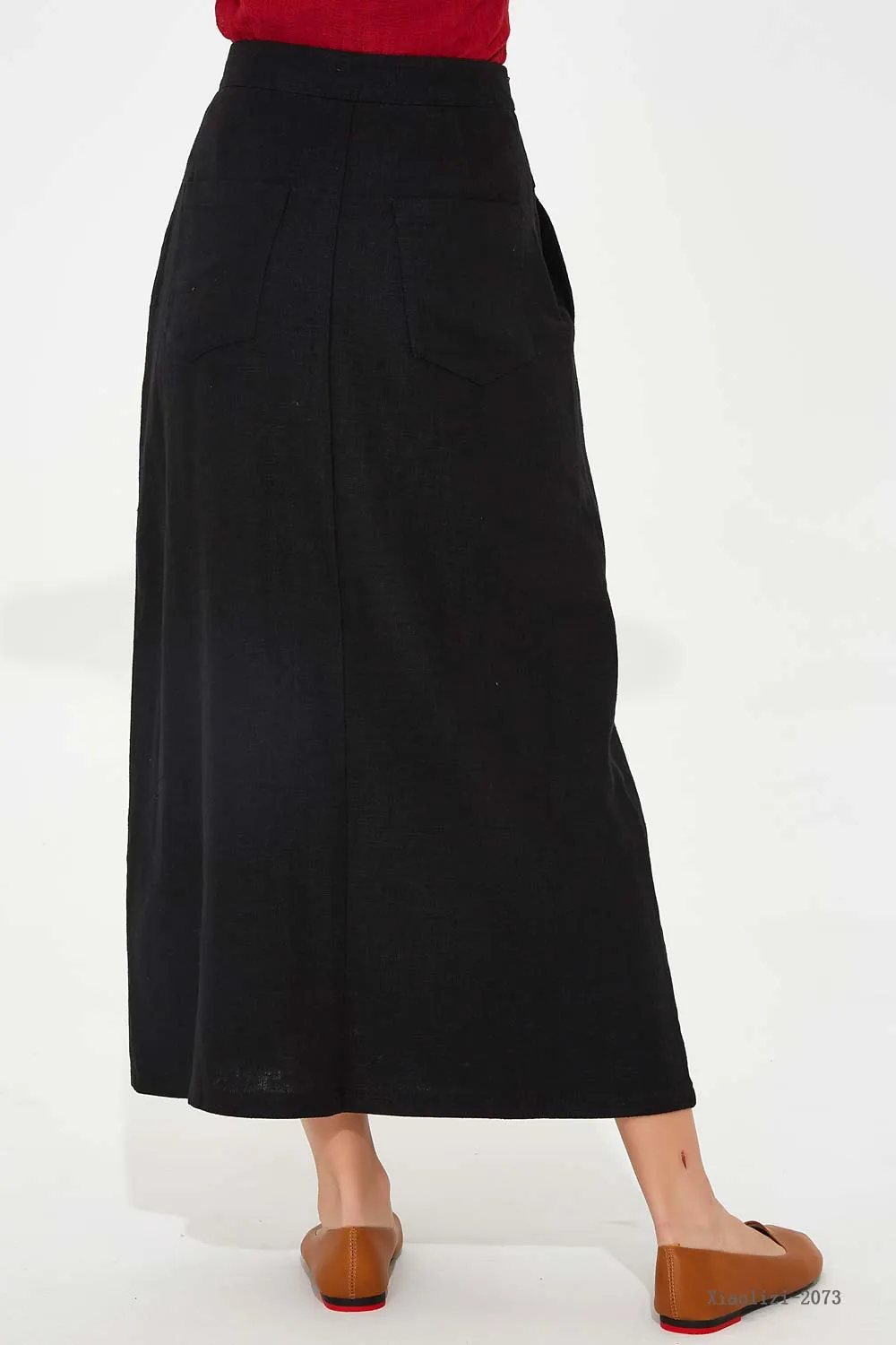 black long straight skirt, high waisted linen skirt 2073#