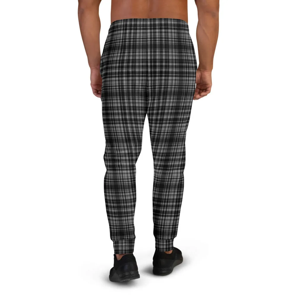 Black Tartan Plaid Men's Joggers, Best Premium Men's Sweatpants Pants- Made in EU