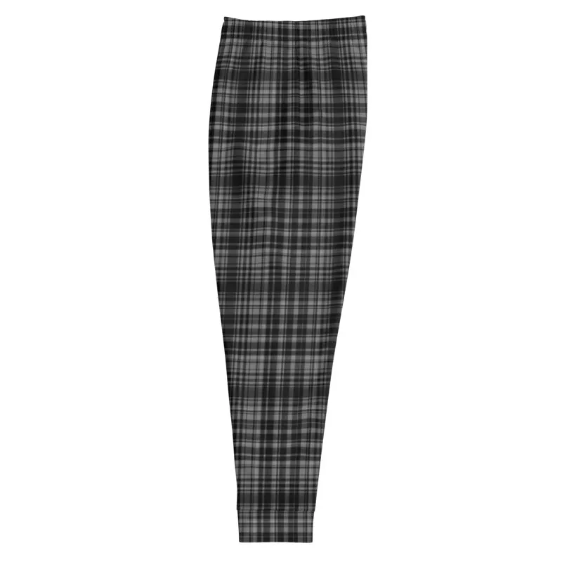 Black Tartan Plaid Men's Joggers, Best Premium Men's Sweatpants Pants- Made in EU