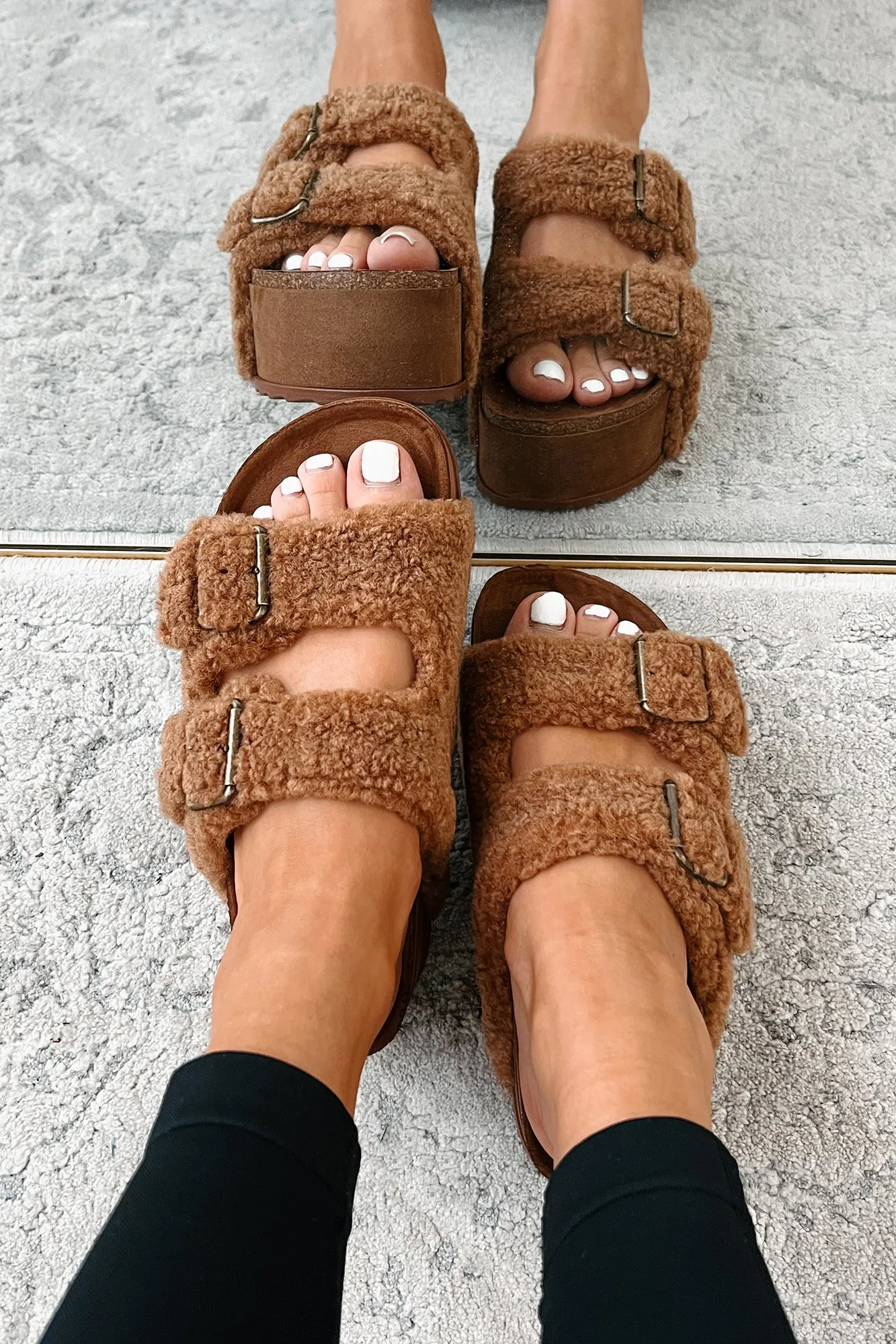 Bohemian Paradise Sherpa Platform Sandals (Brown)