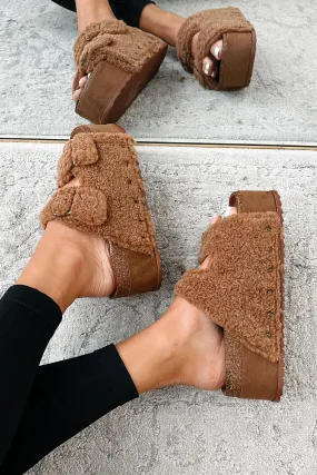 Bohemian Paradise Sherpa Platform Sandals (Brown)