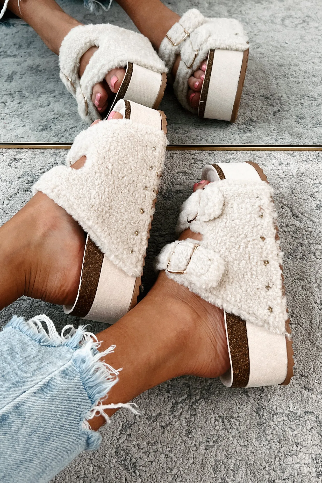 Bohemian Paradise Sherpa Platform Sandals (Ivory)