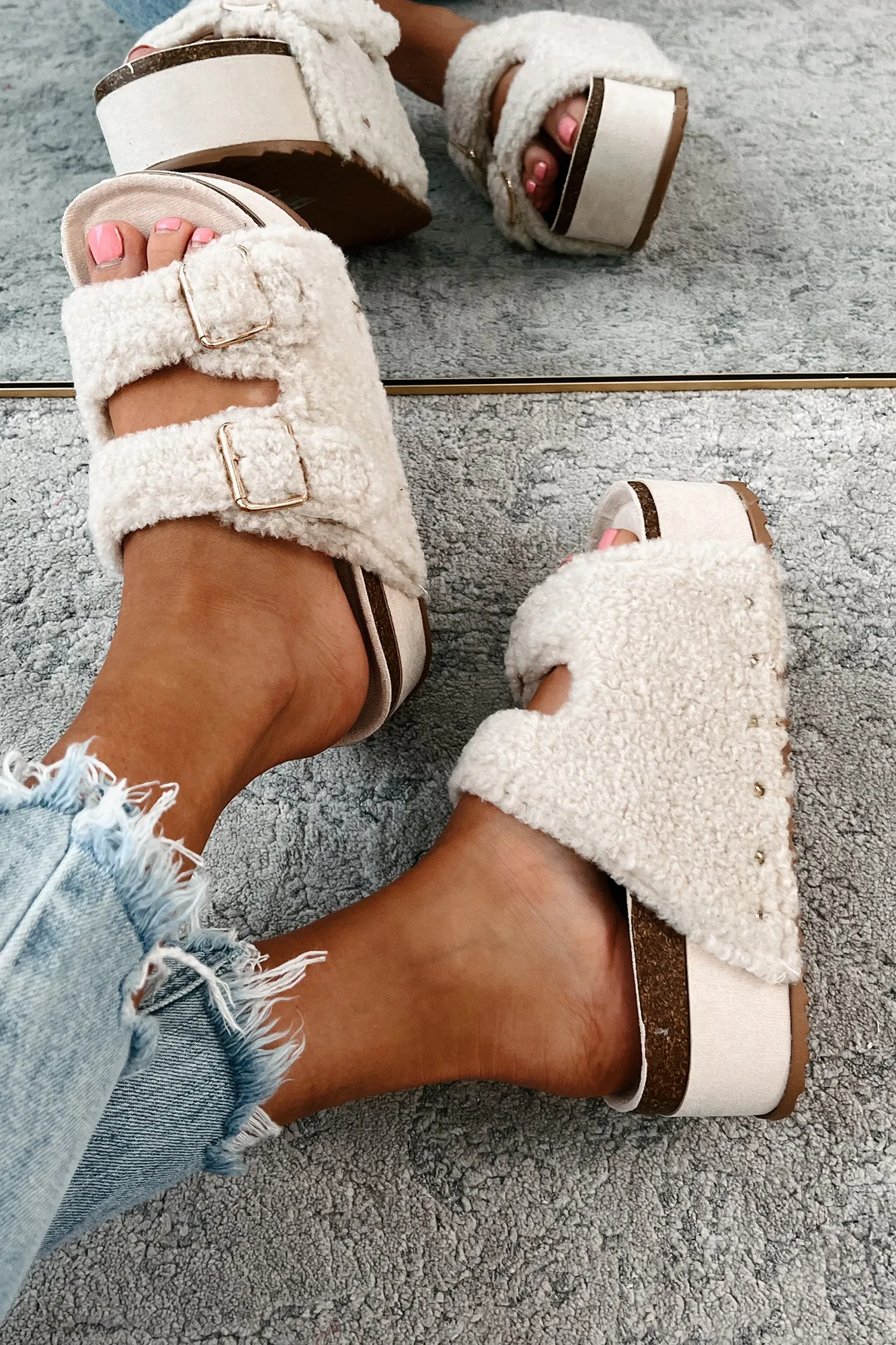 Bohemian Paradise Sherpa Platform Sandals (Ivory)