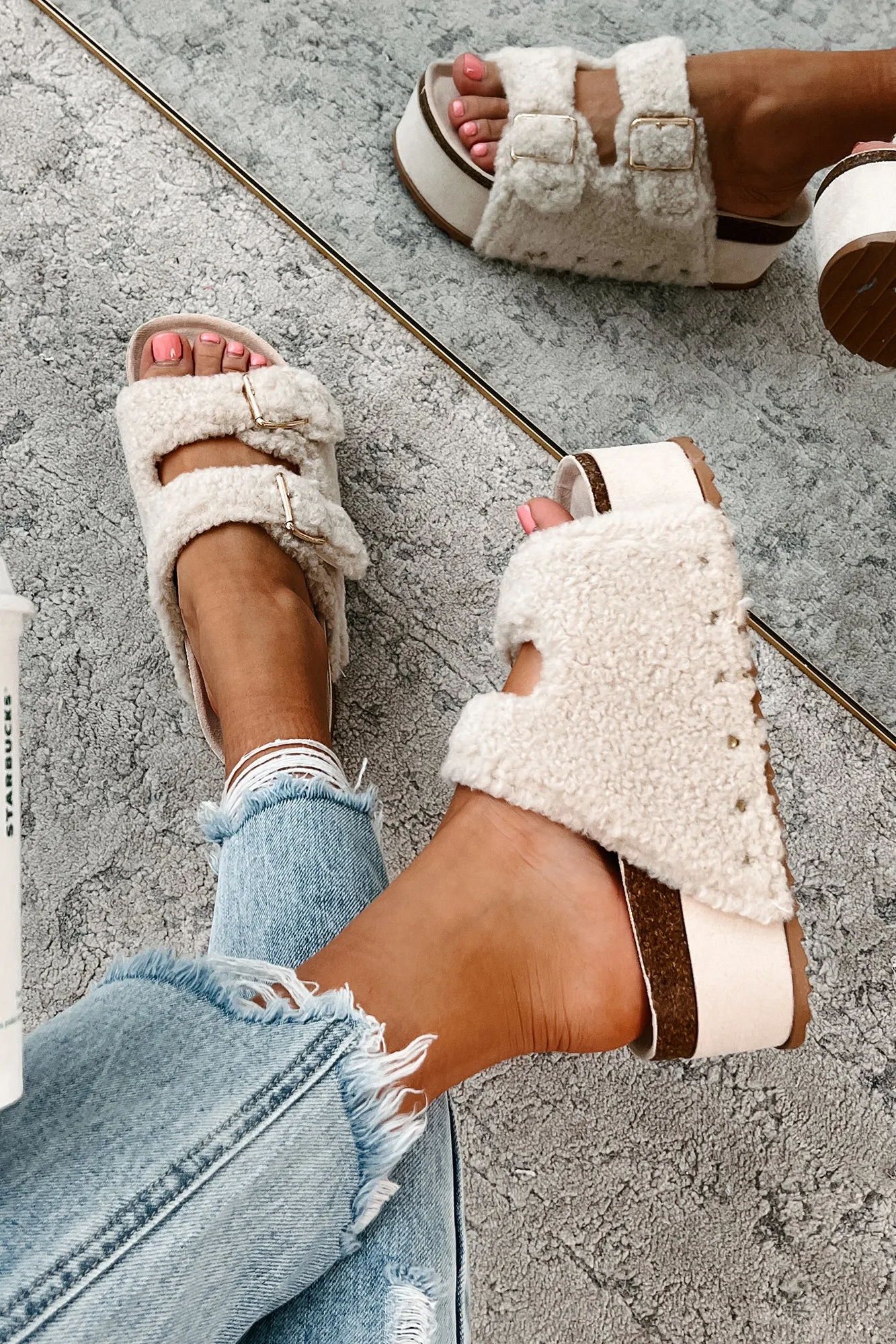 Bohemian Paradise Sherpa Platform Sandals (Ivory)