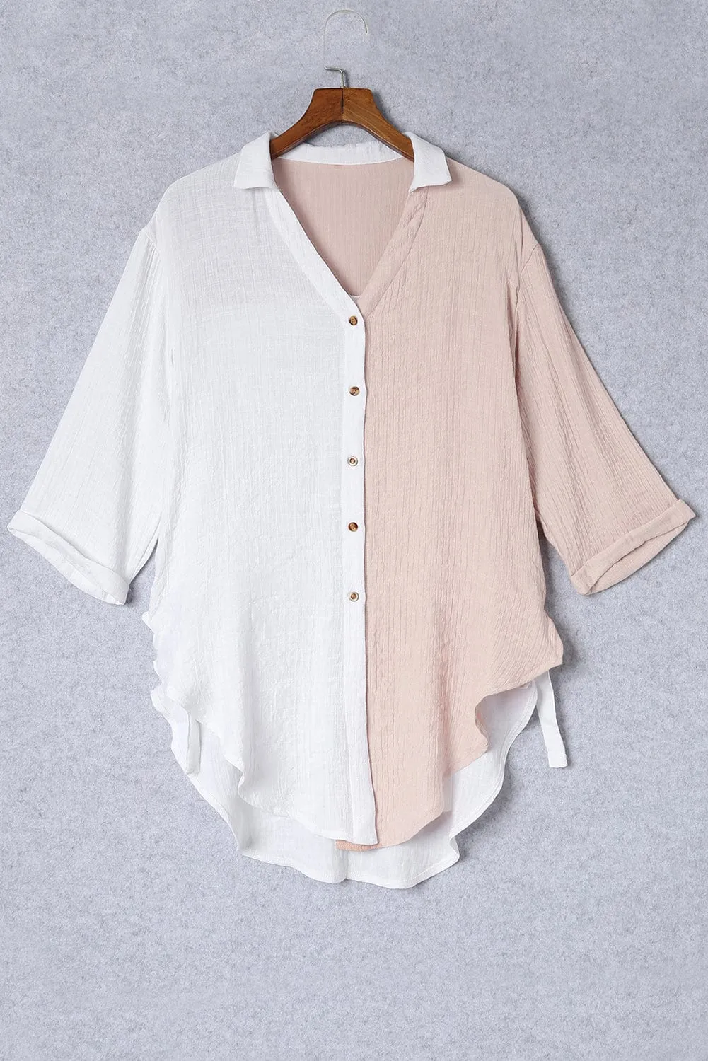 Bohemian Style Two-Tone Cotton Blouse