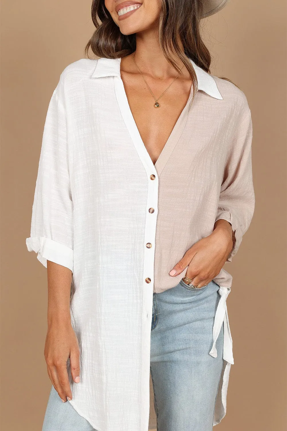 Bohemian Style Two-Tone Cotton Blouse