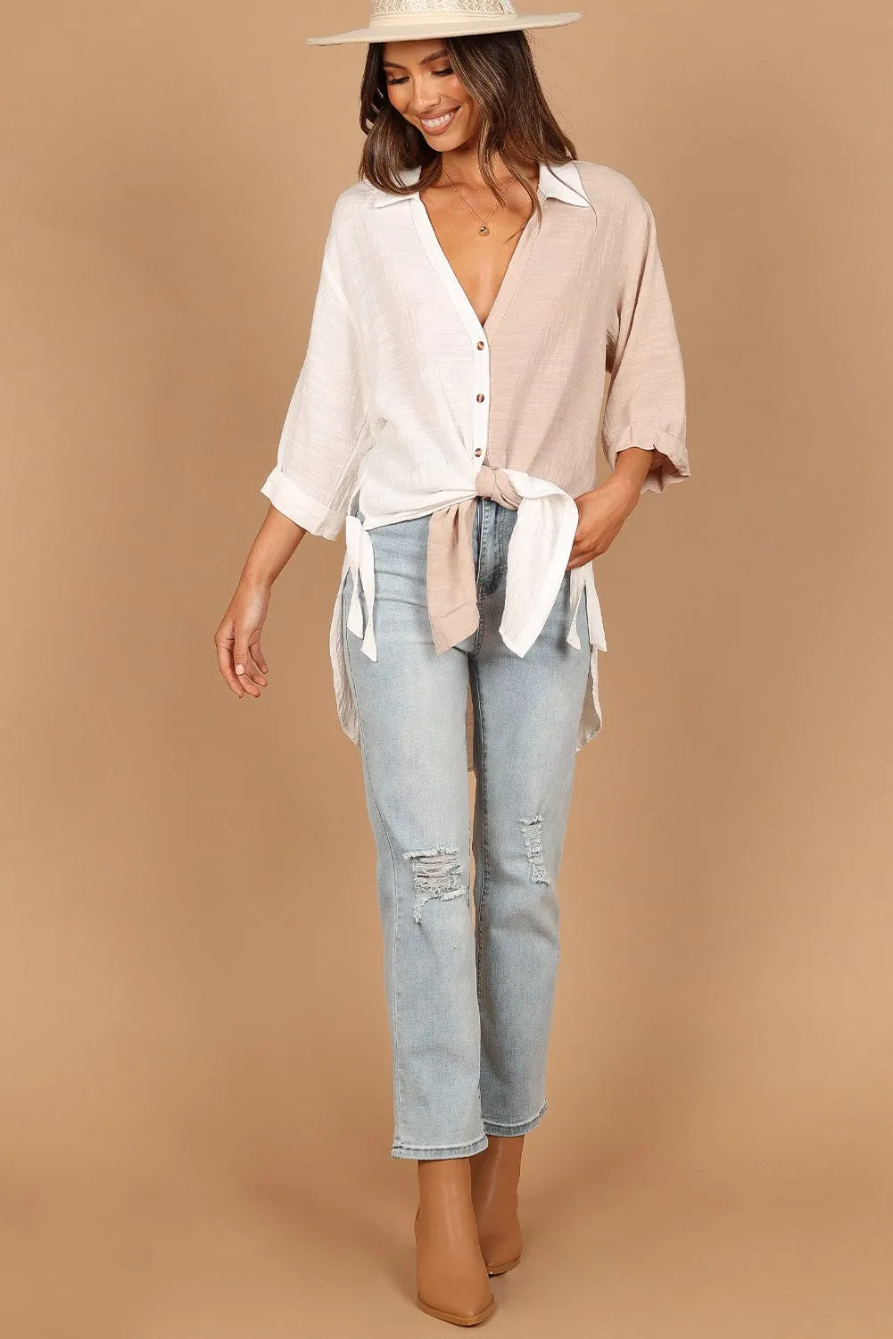 Bohemian Style Two-Tone Cotton Blouse