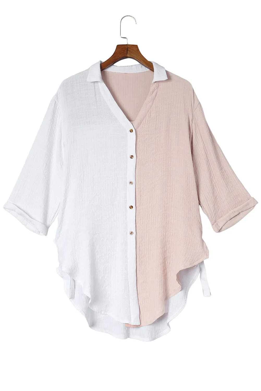 Bohemian Style Two-Tone Cotton Blouse