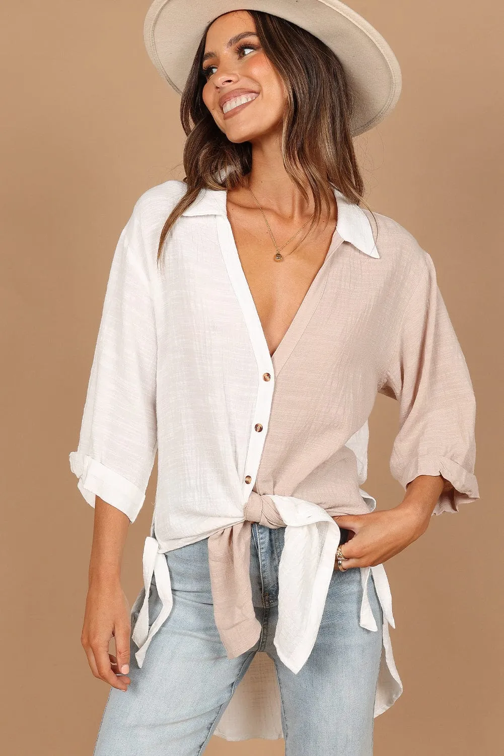 Bohemian Style Two-Tone Cotton Blouse