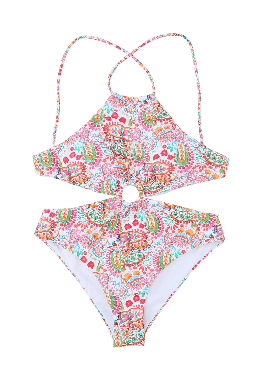 Boho Chic Floral Print Lace-up Halter Monokini Swimsuit