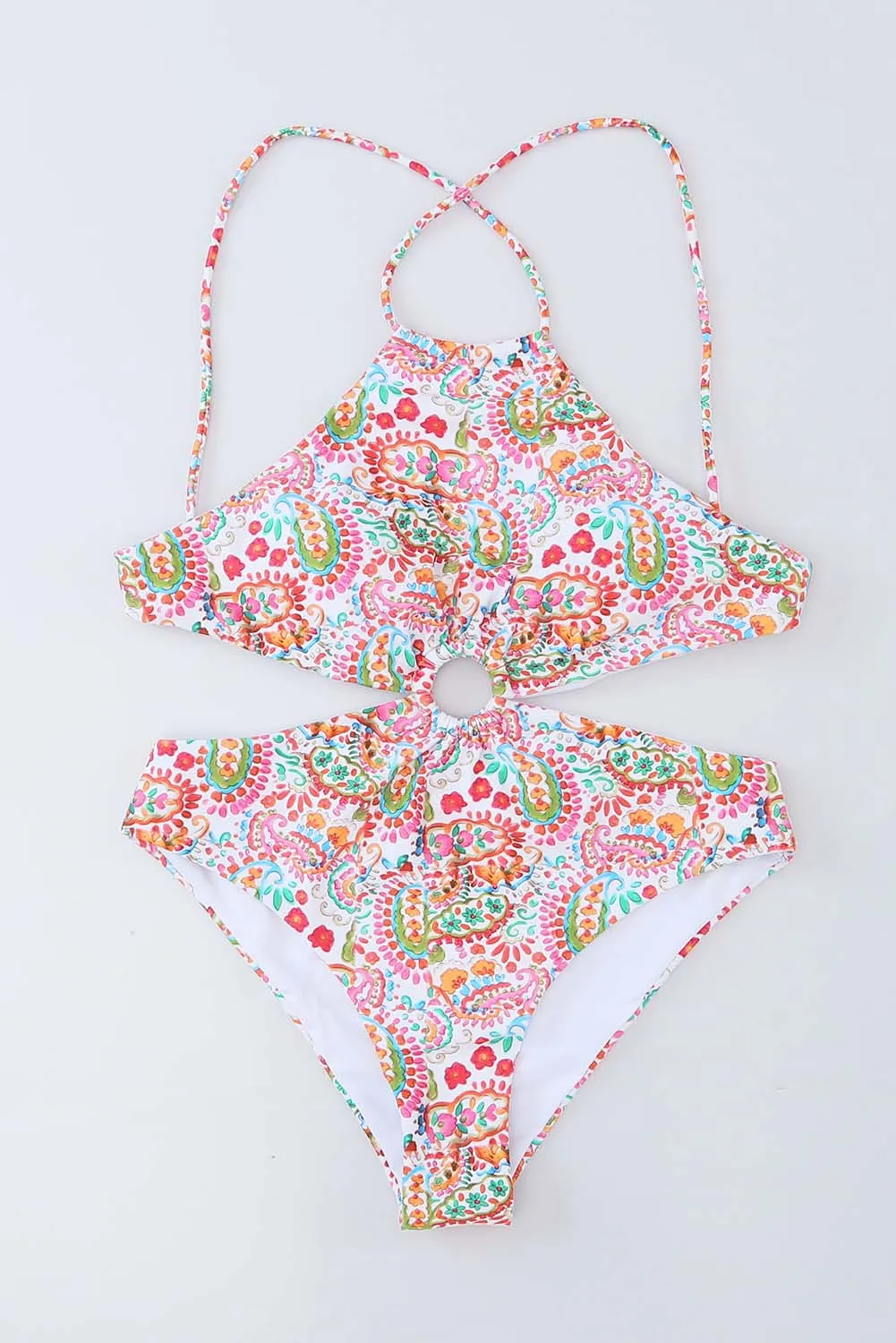 Boho Chic Floral Print Lace-up Halter Monokini Swimsuit