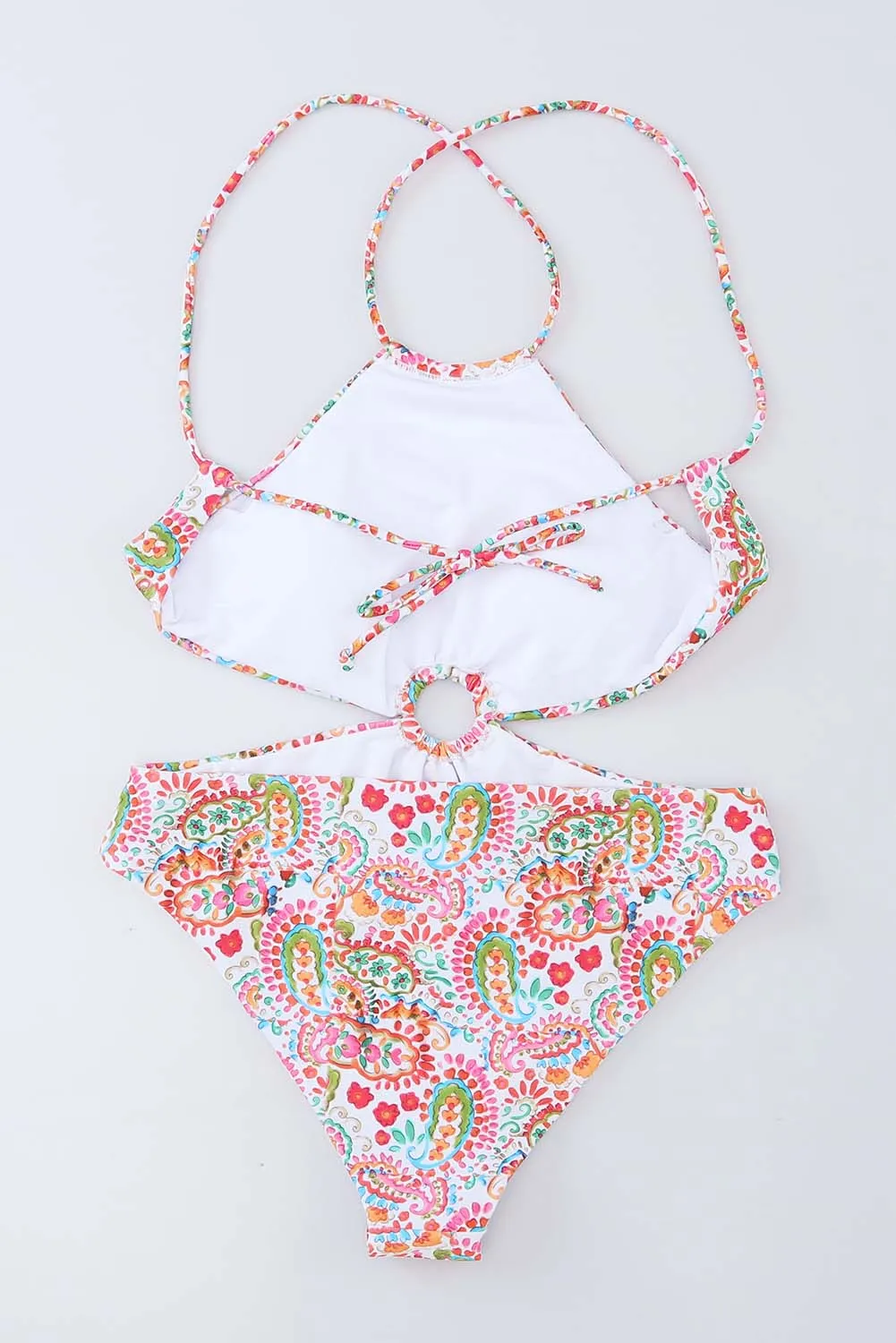 Boho Chic Floral Print Lace-up Halter Monokini Swimsuit