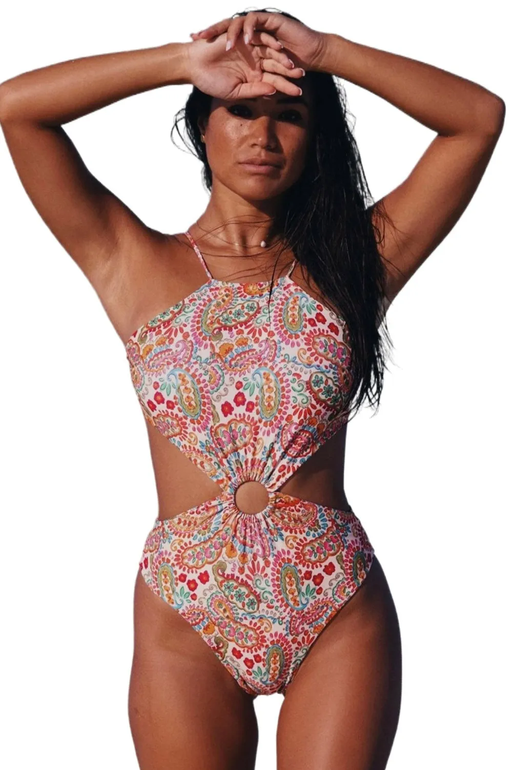 Boho Chic Floral Print Lace-up Halter Monokini Swimsuit