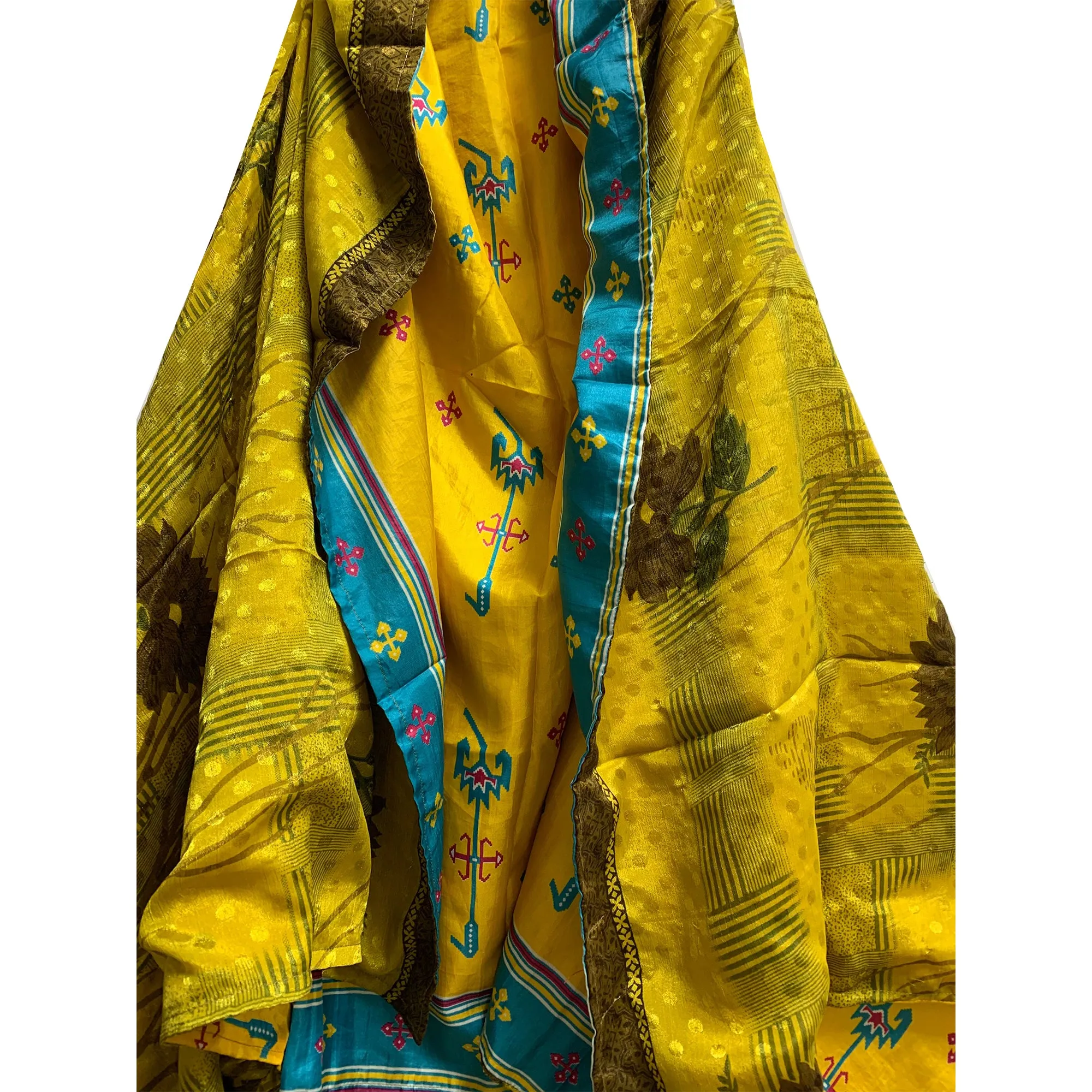 Boho Fashion Silk Saree Patchwork Open Front Reversible Printed Vest Cardigan Duster Jacket