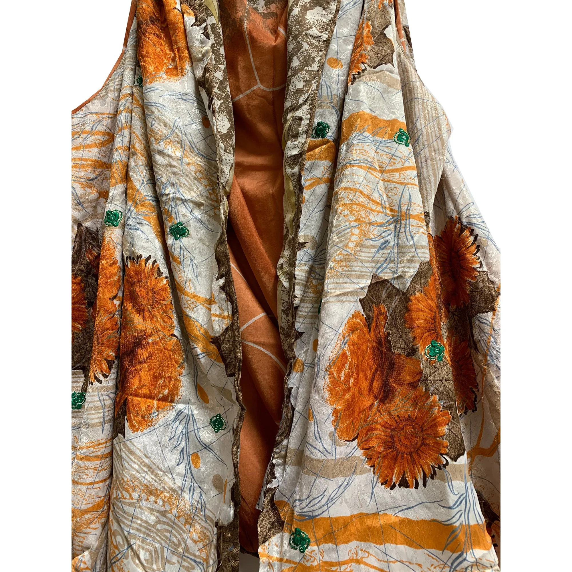 Boho Fashion Silk Saree Patchwork Open Front Reversible Printed Vest Cardigan Duster Jacket