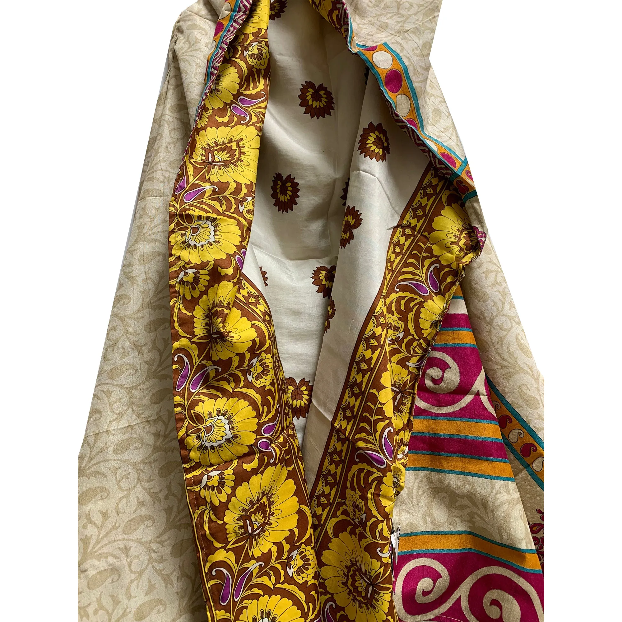 Boho Fashion Silk Saree Patchwork Open Front Reversible Printed Vest Cardigan Duster Jacket