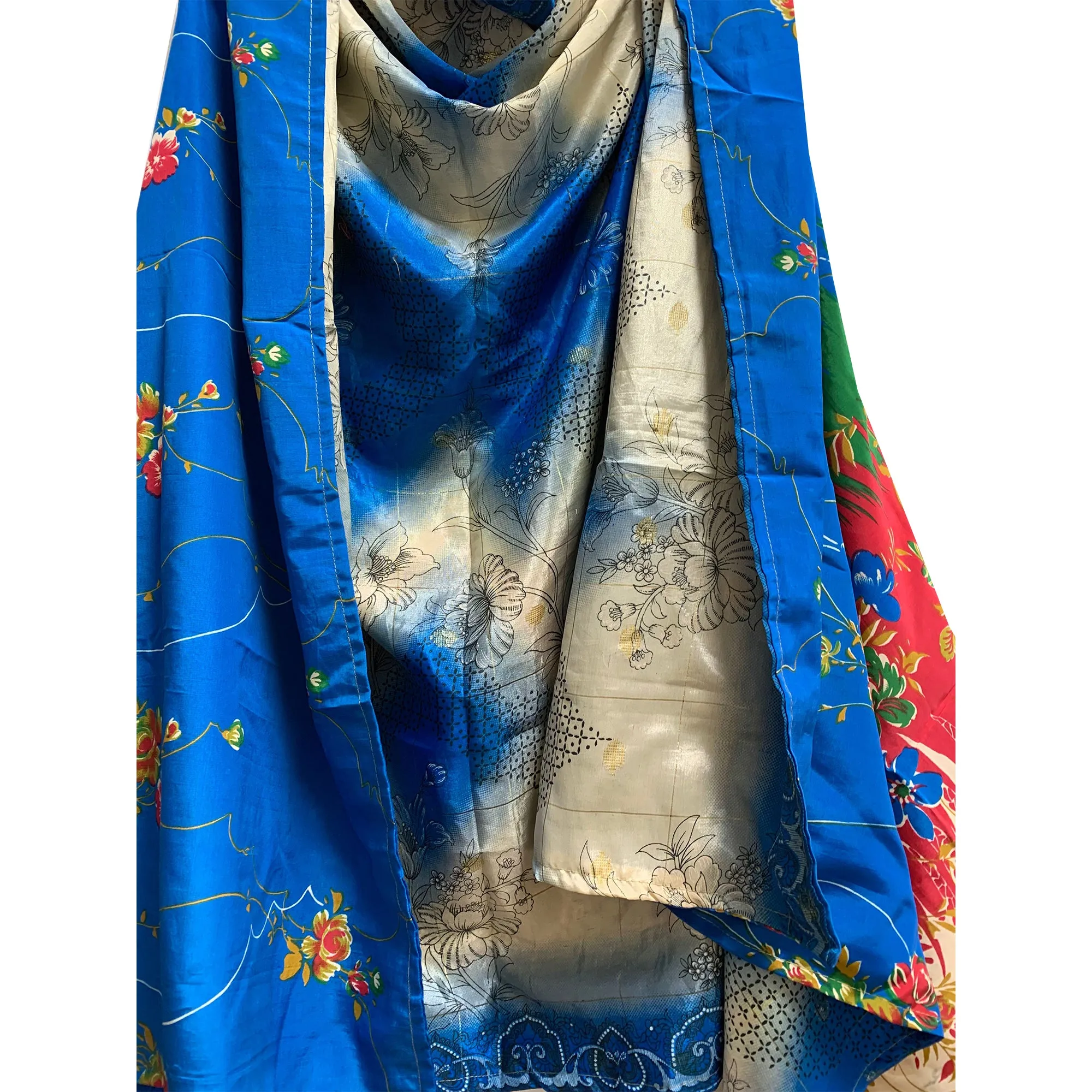 Boho Fashion Silk Saree Patchwork Open Front Reversible Printed Vest Cardigan Duster Jacket