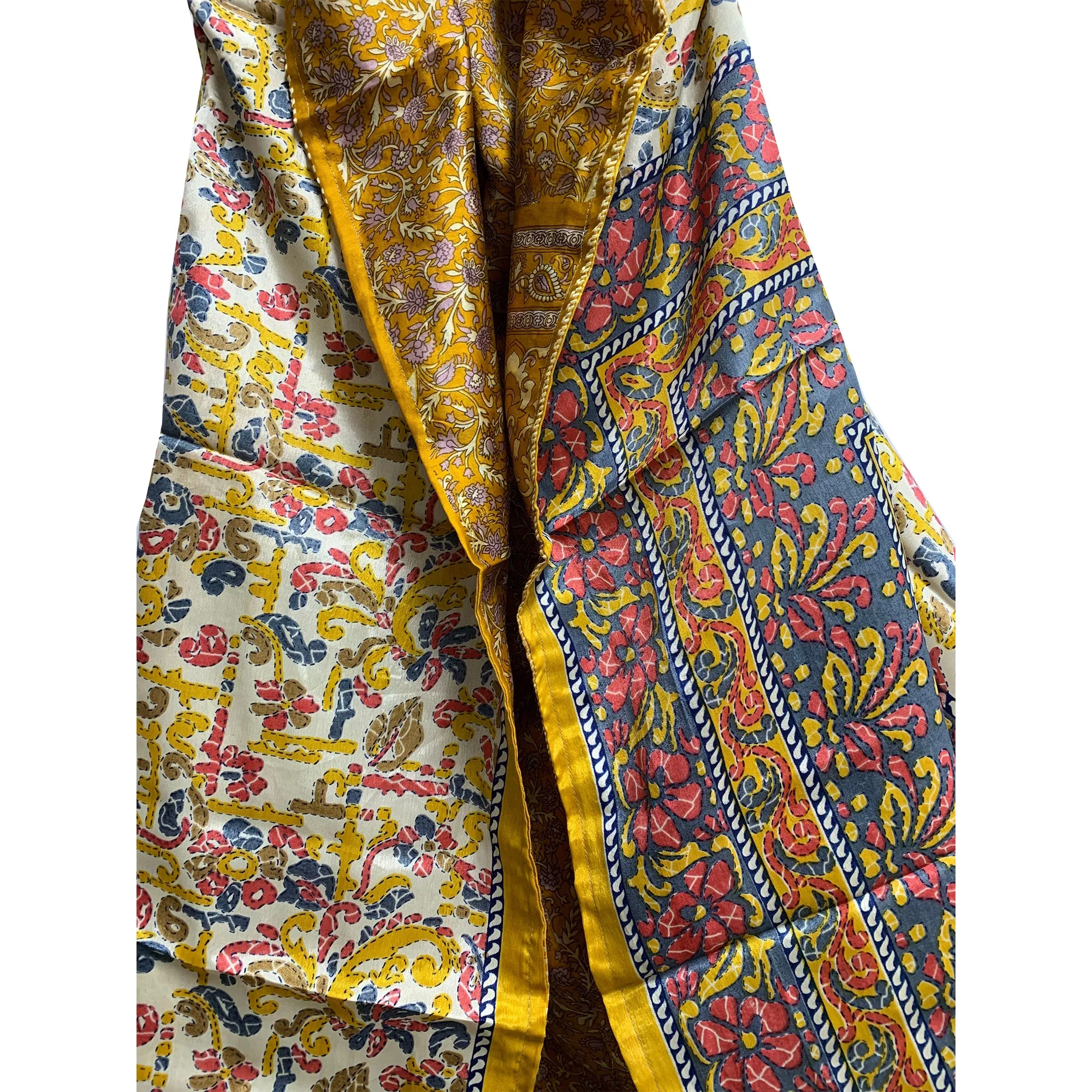 Boho Fashion Silk Saree Patchwork Open Front Reversible Printed Vest Cardigan Duster Jacket