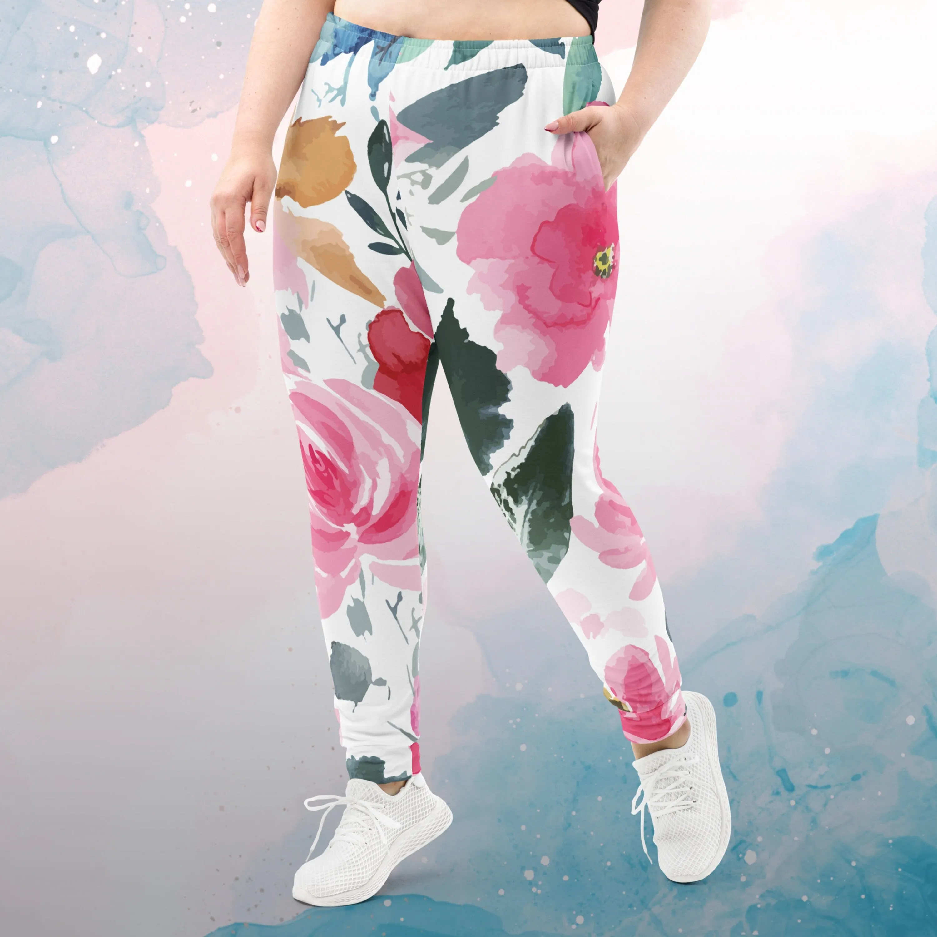 Bold Floral Pattern Womens Joggers Sweatpants