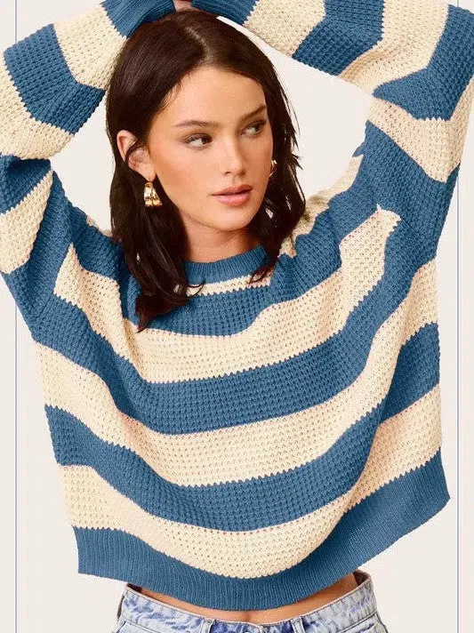 Bold Striped Living Round Neck Loose Fit Sweater