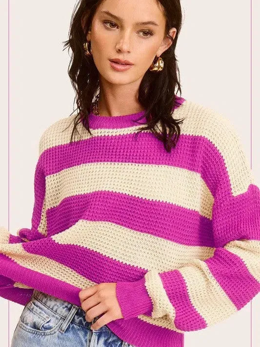 Bold Striped Living Round Neck Loose Fit Sweater