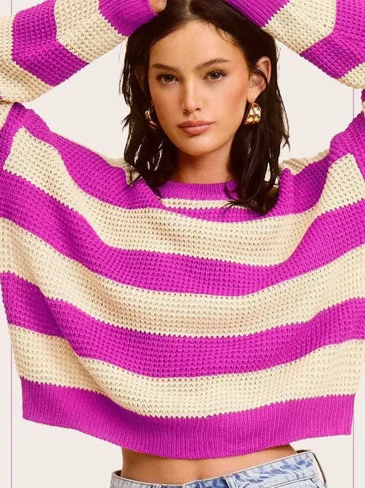 Bold Striped Living Round Neck Loose Fit Sweater