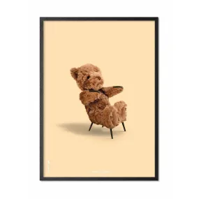 Brainchild Teddy Bear Classic Poster, Frame In Black Lacquered Wood A5, Sand Colored Background