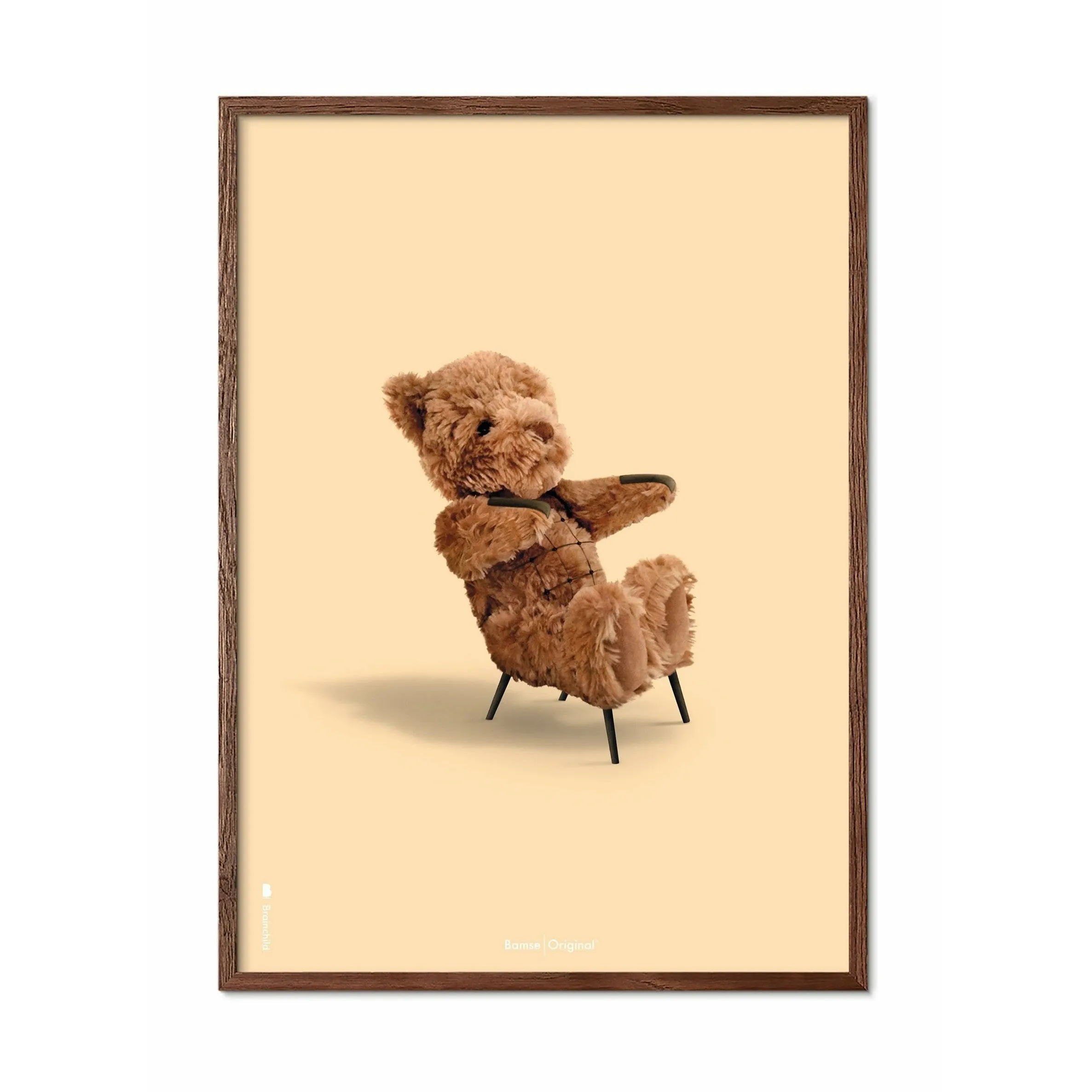 Brainchild Teddy Bear Classic Poster, Frame Made Of Dark Wood 70x100 Cm, Sand Colored Background