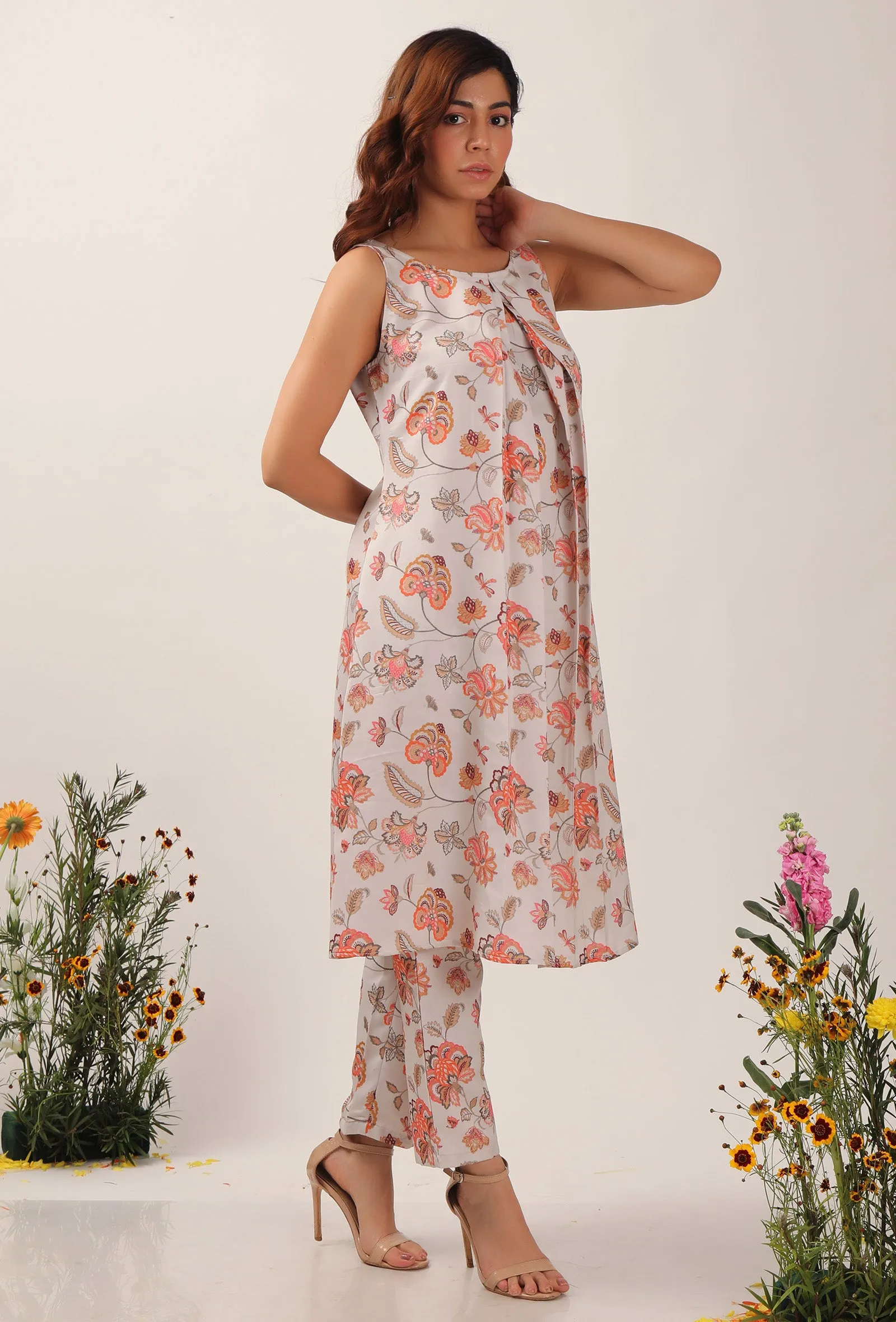 Cara Floral Chintz Box Plated Tunic