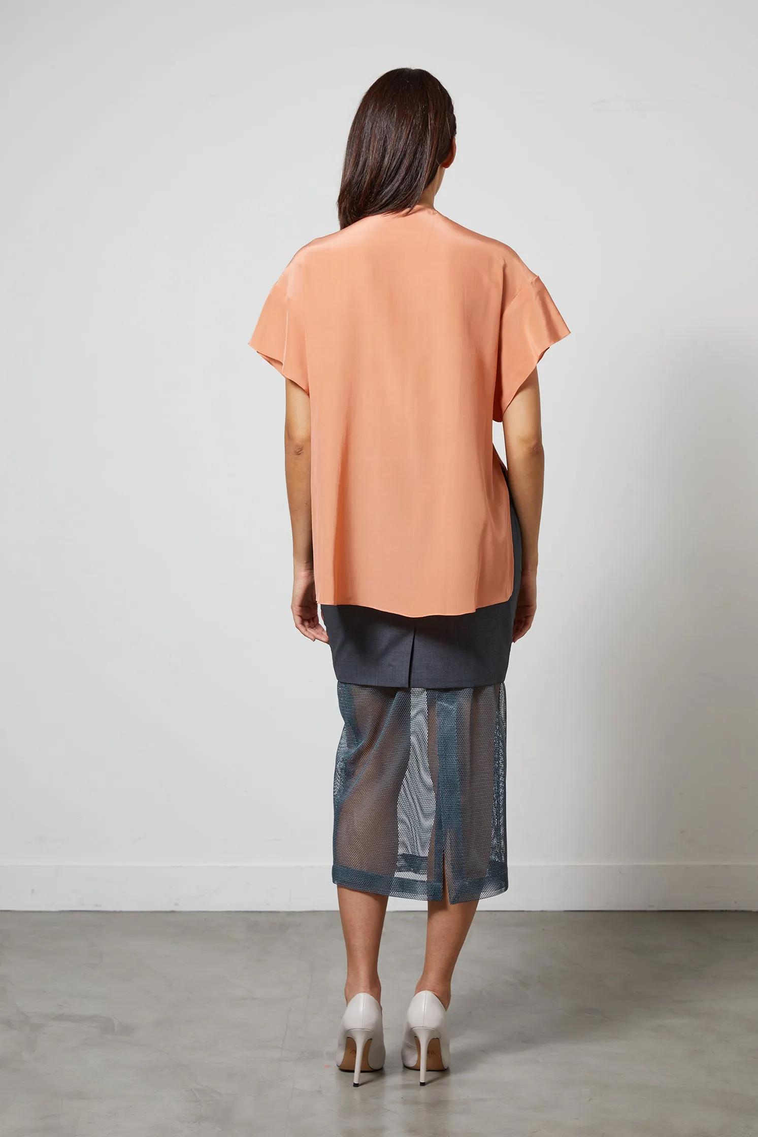 CARMEN salmon - graphic pleated silk top