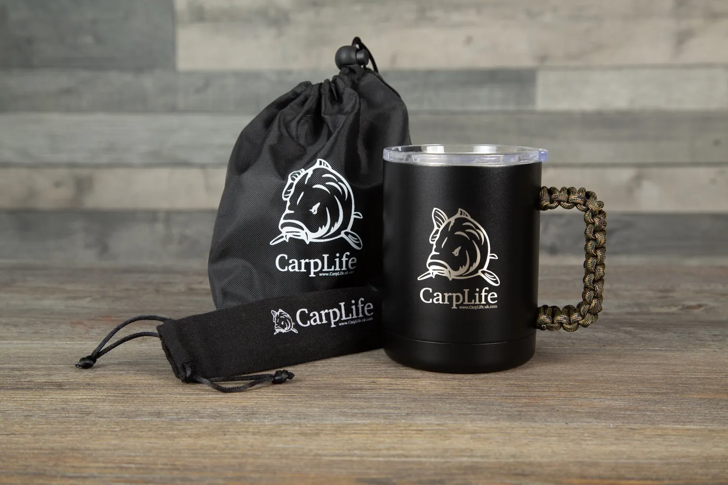 CarpLife Thermal Mug & Spoon Set - Neon & Black Paracord Handle